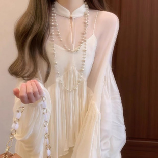New Chinese Style suit Cool Relaxation Sling dress Collar Top Elegant Two-Piece Dress
