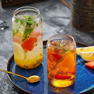 Transparent Glass Cans-shaped Coke Cup Large Capacity Milk Extract Coffee Cold Drink Glass Household Single-layer Cup