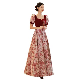 Engagement Dress Toasting Dress Bridal 2023 New Host French Princess High-end Burgundy Dress Long