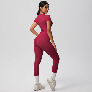 Cross-border European and American Pure Color Naked Sanding Tight Yoga Long-sleeved Pants Outdoor Sports Pocket Pants Yoga Clothing