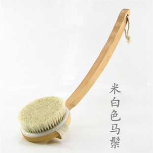 I9EK curved handle detachable bristle long handle back rubbing brush soft hair body bath brush Exfoliating Mud rubbing brush horse bristle brush