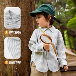 [Outdoor Style] Doodle Boy's Striped Shirt Autumn Baby's Shirt Autumn Lapel Girl's Shirt Long Sleeve