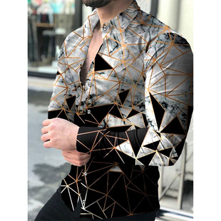 3D digital printing trend personality men's new shirt Hawaiian casual long sleeve lapel shirt a generation of hair