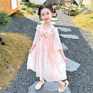 Girls' lace hanfu dress Summer 2024 new children's clothing ancient style classical beauty performance clothing princess dress