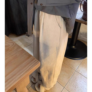 2024 High Waist Corduroy Casual Pants Women's Simple Commuter Petite Fried Street Straight Loose Wide-leg Pants