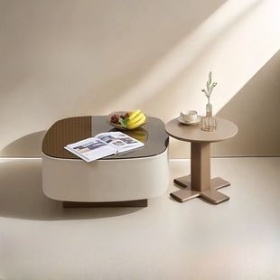 Italian Light Luxury Rock Plate Cream Modern Minimalist Living Room Household Small Apartment Combination Coffee Table New Style Side Table Internet Celebrity