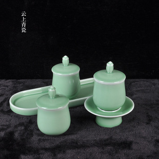 Factory direct Longquan celadon Buddha front supply with incense burner net bottle holy water Cup supply plate candle holder plus LOGO generation