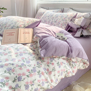 Washed cotton four-piece set wholesale 2025 spring double-layer yarn bed sheet quilt cover Nantong bedding three-piece set