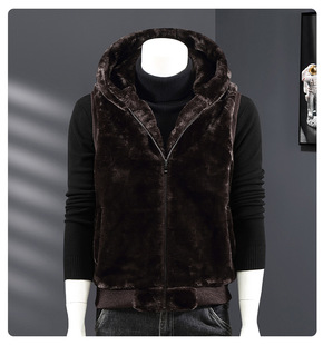 Foreign trade Korean autumn and winter youth imitation fur mink hooded waistcoat men's plush cotton vest warm vest tide