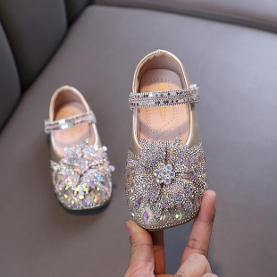 Autumn 2025 New Lady Baby Girl Girl Princess Diamond Shoes Leather Shoes Dance Shoes