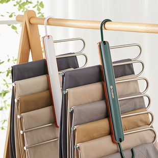 Light Luxury Style Multi-layer Folding Telescopic Pants Rack Multi-functional Trousers Finishing Pants Hanger Household Wardrobe Magic Pants Rack Storage