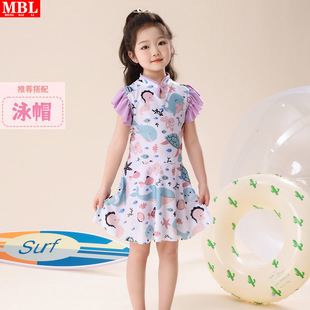 Girls' Guofeng Split Swimsuit Children's New Chinese Style Summer New Girl's Sunscreen Quick-Drying Dress Swimsuit Trendy