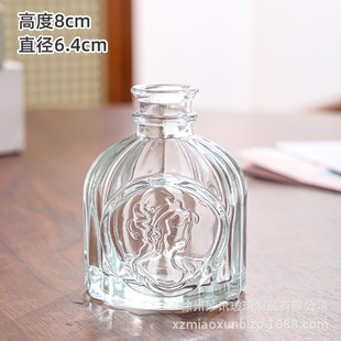 Factory wholesale European transparent glass small vase living room creative flower arrangement flower relief vertical grain aromatherapy bottle ornaments