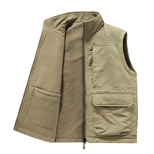 Autumn and Winter New Men's Outdoor Double-sided fleece-lined Vest Multi-pocket Casual Work Vest Sleeveless Jacket