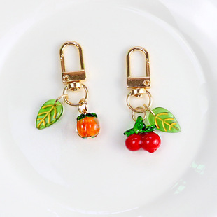 Cute colored glaze simulation Persimmon key chain pendant Persimmon leaves into creative gifts car backpack key chain pendant