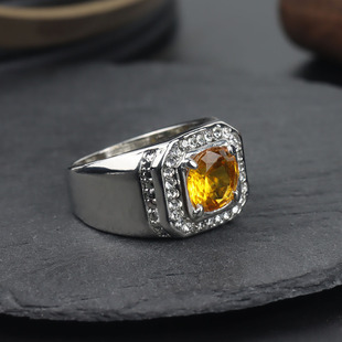 Qiyu advanced Yellow Diamond European and American hot sale cross-border Men's zircon crystal punk fashion bracelet silver ring ring