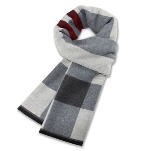 Men's wool scarf blended spot wholesale winter thick warm scarf men's plaid jacquard brushed scarf