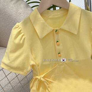Korean Style Kidsren's Clothing 2024 Summer Style Girls Fashion Lapel Short-sleeved Dress Little Girl Fashionable and Sweet Polo Skirt