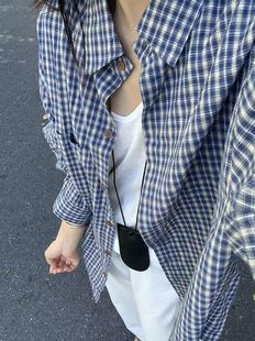 American Retro Yellow Plaid Long Sleeve Shirt Women's Spring and Autumn New Design Loose Shirt Casual Top Coat