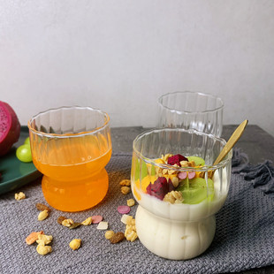 Cute striped fat Cup household ice cream cup Milk Breakfast Oatmeal cup creative borosilicate glass water Cup