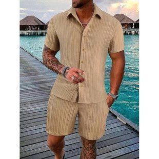 2023 Europe and the United States cross-border Amazon AliExpress summer men's casual shirt short sleeve beach pants suit