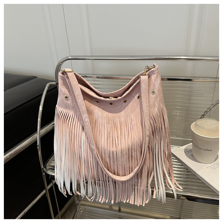 Tassel Large Capacity 2025 New Summer Retro Trendy Women's Casual Simple European and American Style Crossbody Shoulder Tote Bag