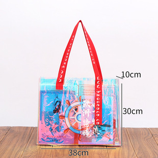 PVC laser handbag hand gift packaging bag transparent shopping plastic bag advertising jelly bag logo