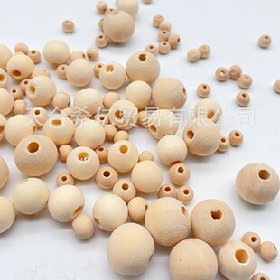 In stock wholesale raw wood color 6-50mm perforated wooden beads handmade DIY accessories wooden beads material package