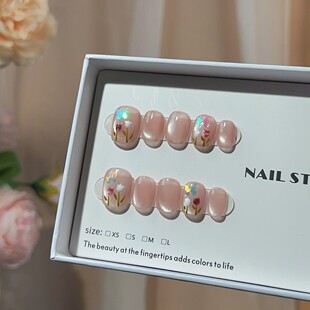 Three-dimensional Hand-painted Tulip Nail Art Nail Wearing High-grade Sense Light Luxury Pure Hand-made Nail Art Patch Fake Nail