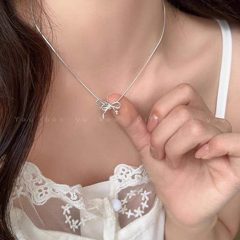 French Ballet Style Bow Necklace Women's 2024 New High-end Clavicle Chain Sweet Necklace Accessories Women