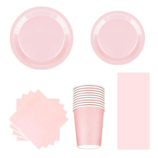 New Pink Theme Birthday Party Decoration Disposable Tableware Paper Plate Paper Cup Paper Towel Tablecloth Knife, Fork and Spoon