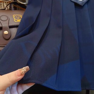 2025 New Summer Style Girls Korean Style Rabbit Police Officer Preppy Style Pleated Skirt Fake Two-Piece Jk Sleeveless Dress