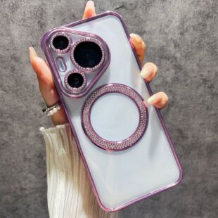 For Huawei Pura70pro Phone Case Diamond-encrusted Magnetic Charging 70pro Advanced Sense Full Covering Lens Protective Cover