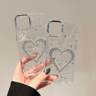 Silver foil drop glue love for iphone15 apple 16promax mobile phone case 14 transparent 13 drop-proof 11 soft 12