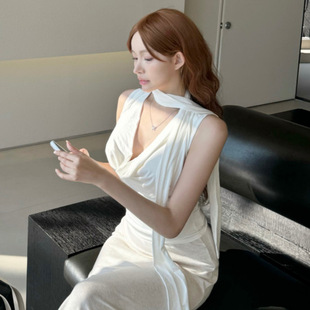South Korea Dongdaemun Elegant Feminine Ribbon Slim-fit Slimming Sexy Spice Girl Pleated All-match Sleeveless Top Vest