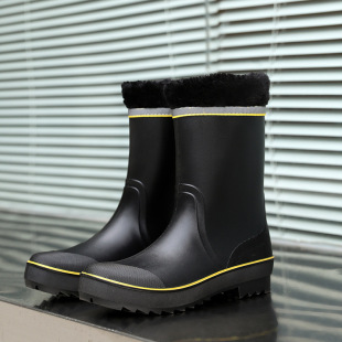 New Cotton British Rain Boots Men's Mid-barrel Waterproof Rain Boots Lightweight Kitchen Non-slip Rubber Shoes Thick Bottom Water Shoes for Work