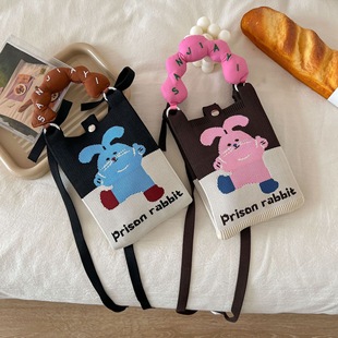 Cute Cartoon Knitted Bag Handbag Wool Woven Bag Crossbody Mobile Phone Bag Waler Baby Bag Children's Change Key Bag