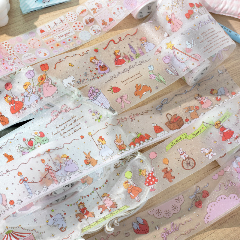 Fairy Tale Sweet Box Pet Glitter Tape Cute Lace Border Strawberry Planner Decoration Basic Collage Versatile