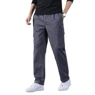 Winter Pure Cotton Men's Casual Pants Fleece-lined Thickened Straight-leg Pants Loose Casual Large Size Fat Men's Overalls