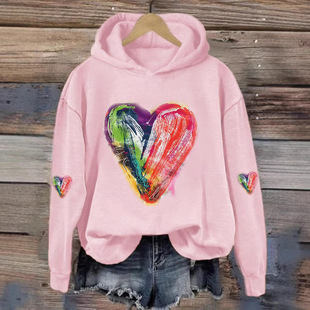 Autumn and Winter Cross-border European and American WISH New Valentine's Day 3D Digital Printing Hoodie Couples Pullover Hoodie