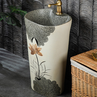 Column Basin Ceramic Wash Basin Balcony Outdoor Bathroom Wash Basin Integrated Column Basin Floor Wash Basin Carving