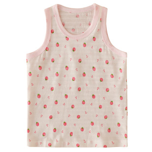 Cotton Young Children's Vest Thin Summer Girls' Sleeveless Top Slub Cotton Girls' Sling Sweat-Absorbing Non-Fluorescent Class A
