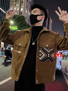 Trendy Brand Corduroy Coat Men's Spring and Autumn Fashion Casual Embroidered Jacket 2024 New Men's Autumn Top