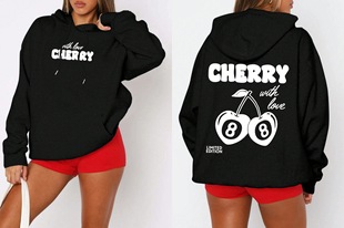 Полиэстер EZwear CHERRY WTITE FOX Повседневный вишневый алфавитный толстовка с капюшоном