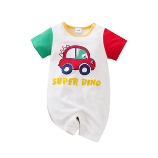 Summer Baby's Jetsuit Climbing Wear Ins Style Dinosaur Hatshirt Short-sleeved Cartoon Newborn Baby Clothes Thin