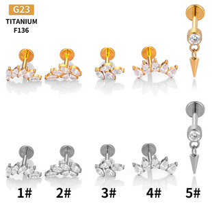 G23 titanium inlaid zircon internal thread olive branch leaf pointed ear bone nail lip nail human cartilage puncture earrings