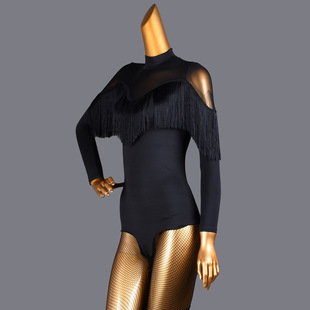 New high collar Latin dance costume adult dancing Cha-Cha top modern dance female dance Black practice clothes