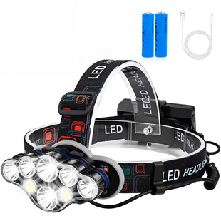 Cross-border exclusive supply of COB red light warning headlight outdoor lamp 8LED strong light long-range headlight USB charging factory direct supply