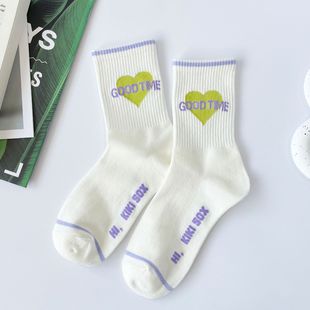 Smiley face letter socks women's spring and autumn Korean style street style skate socks ins Internet celebrity personalized outerwear all-matching sports socks