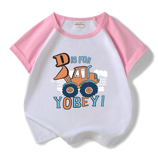 Excavator boys' summer suit 2023 new cartoon loose children's short-sleeved T-shirt shorts boys' two-piece suit